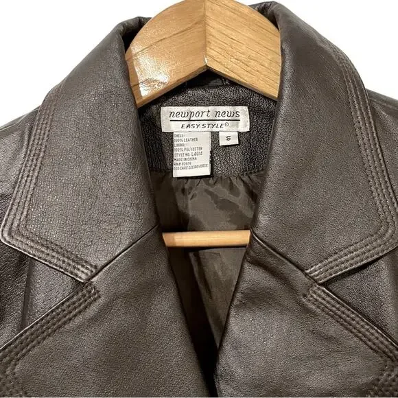 Newport News Vintage Y2K Double Breasted Leather Jacket Brown Size M
